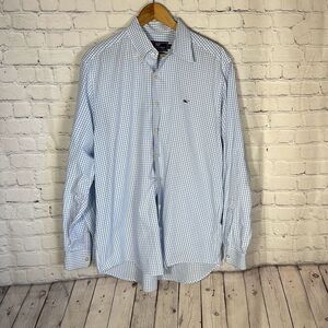 Vineyard Vines Slim Fit Whale Shirt‎ 100% Cotton Long Sleeve Blue White Shirt L
